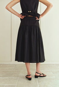Petite Studio's Atticus Linen Midi Skirt in Black