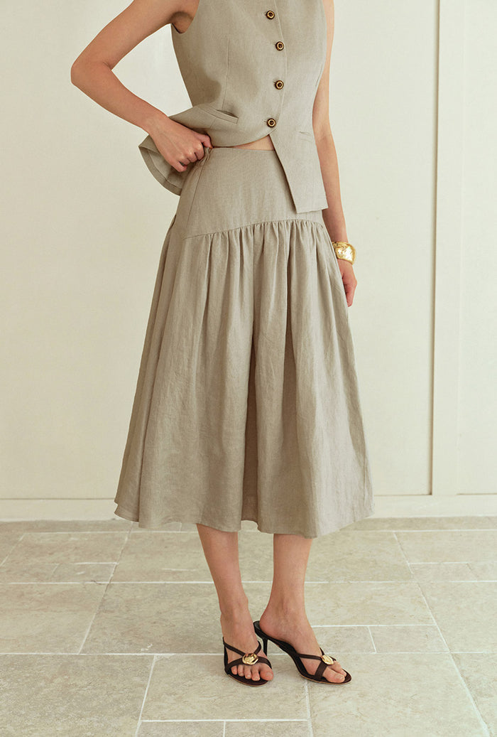 Petite Studio's Atticus Linen Midi Skirt in Sand
