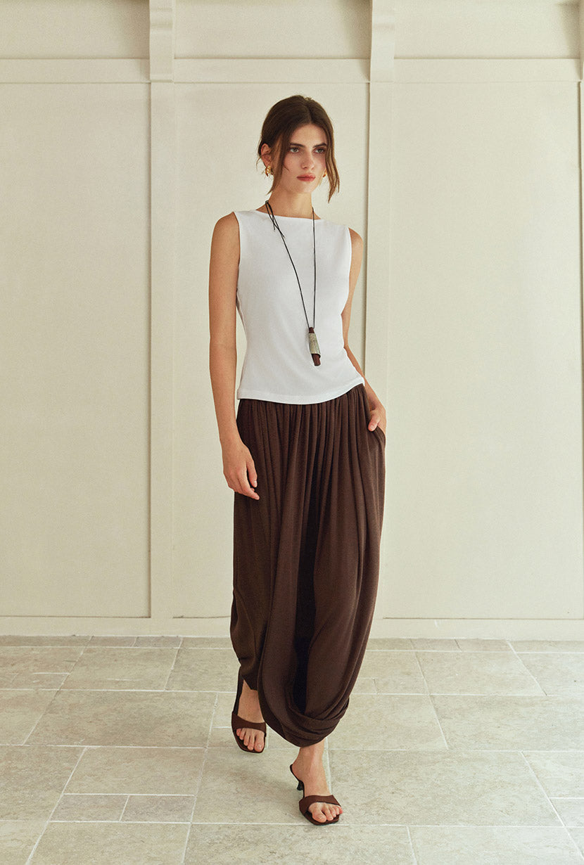 Petite Studio's Quentin Jersey Cotton Cocoon Skirt in Chocolate