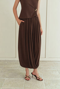Petite Studio's Quentin Jersey Cotton Cocoon Skirt in Chocolate