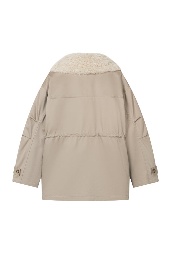 Petite Studio's Candice Faux Fur Parka Coat in Sand
