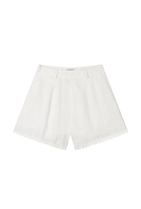 Petite Studio's Elodie Embroidered Linen Shorts in White
