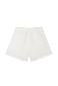Petite Studio's Elodie Embroidered Linen Shorts in White