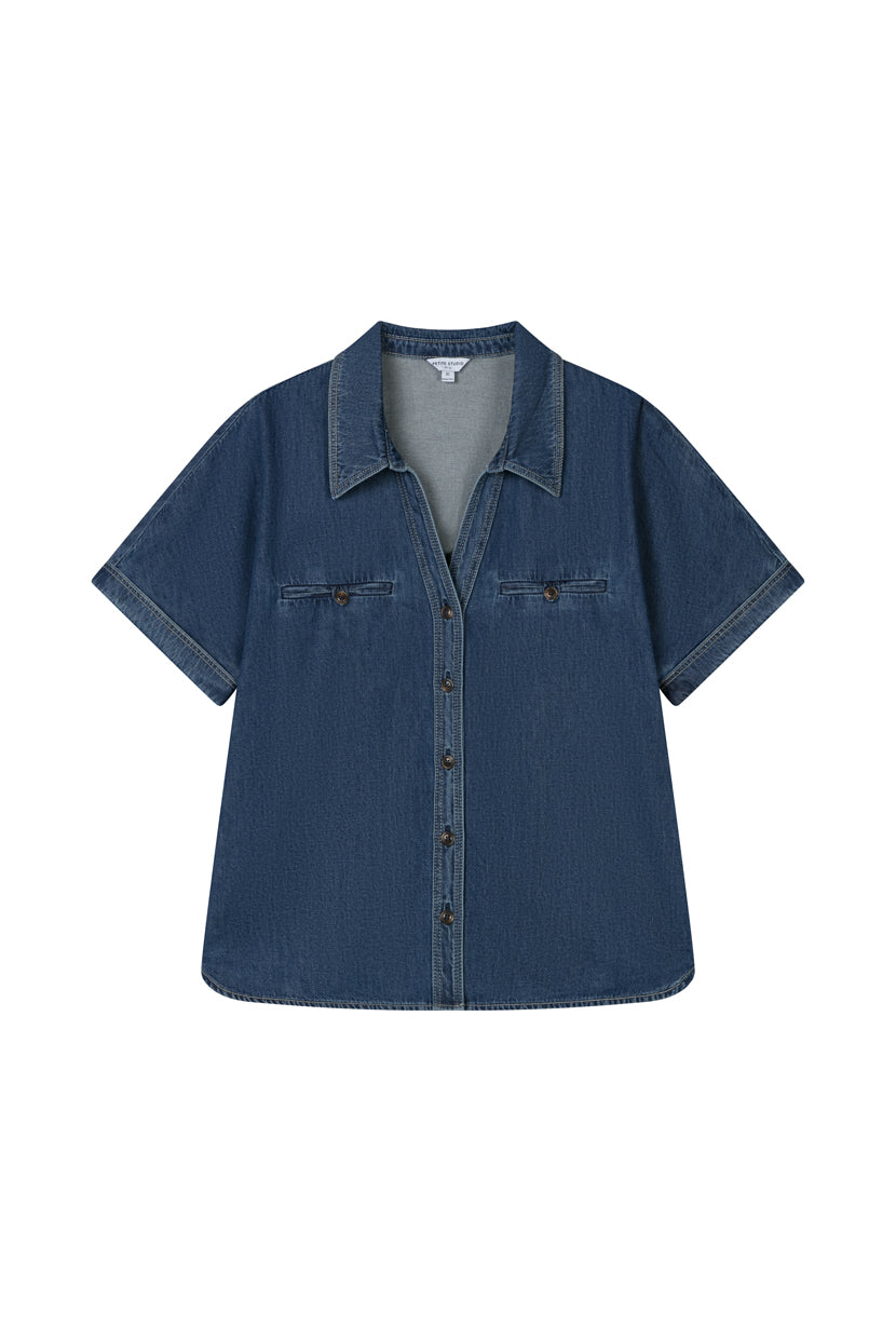 Petite Studio's Eris Cotton Shirt in Denim Blue
