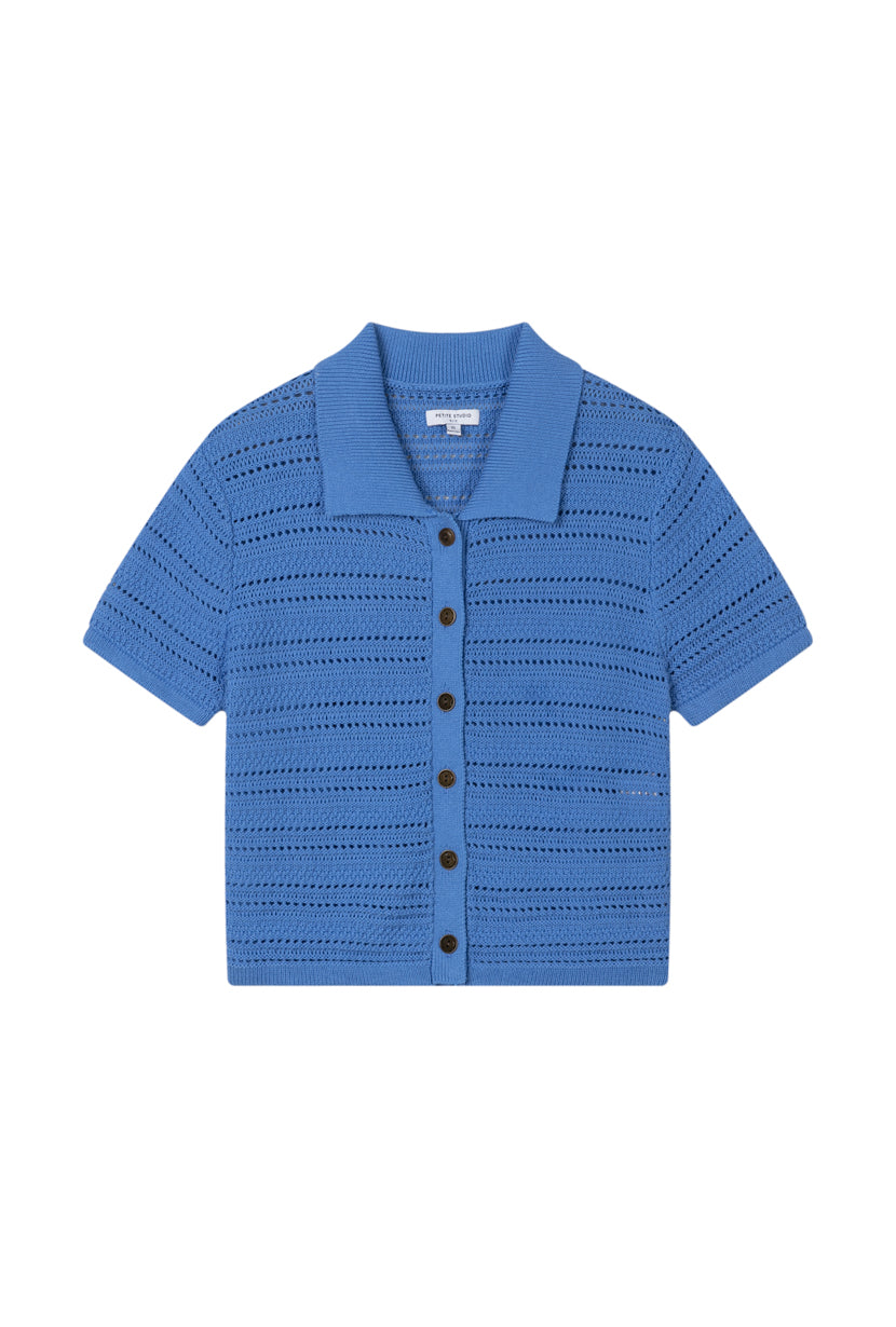 Petite Studio's Dotty Cotton Crochet Top in Blue