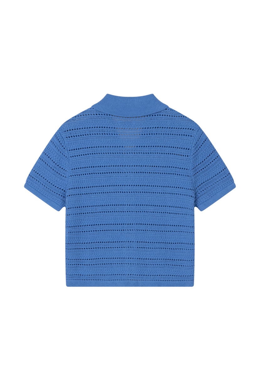Petite Studio's Dotty Cotton Crochet Top in Blue