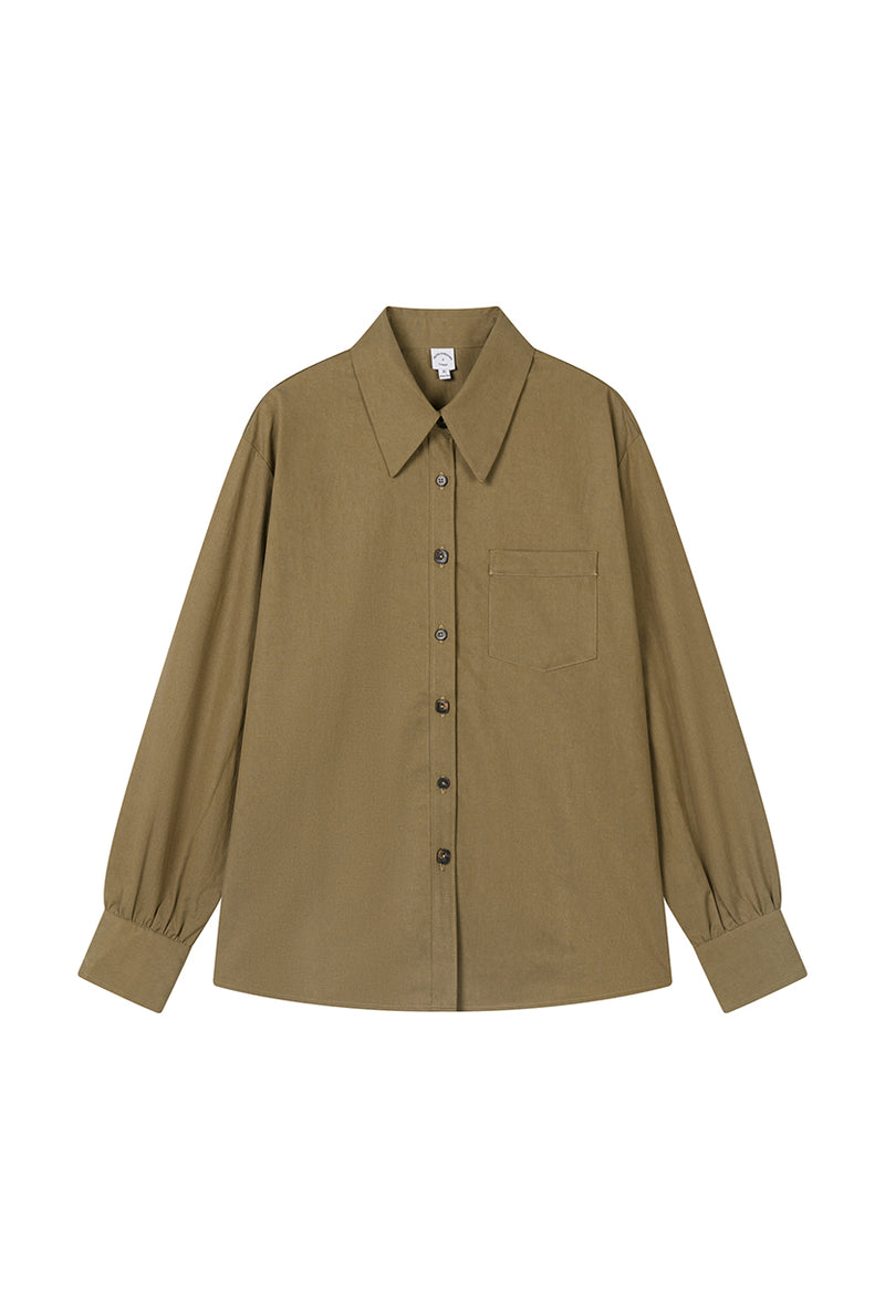 Petite Studio's Brenda Cotton Blend Shirt in Olive Brown