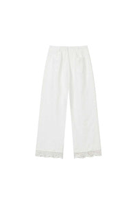 Petite Studio's Dasha Eyelet Linen Pants in White