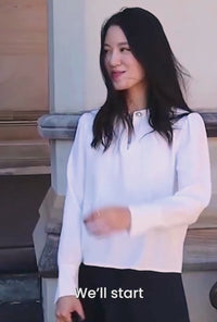 Petite Studio's Office-Appropriate Buvette Pearl Blouse in Dusty Blue